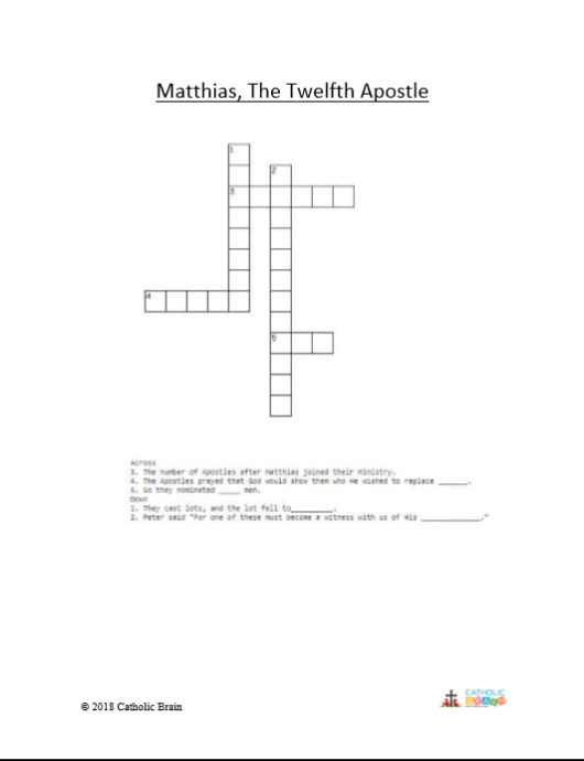 Matthias the Twelfth Apostle Crossword CatholicBrain com