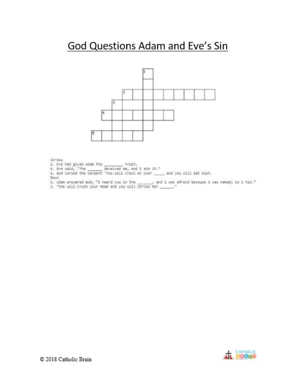 God Questions Adam and Eve's Sin - Crossword
