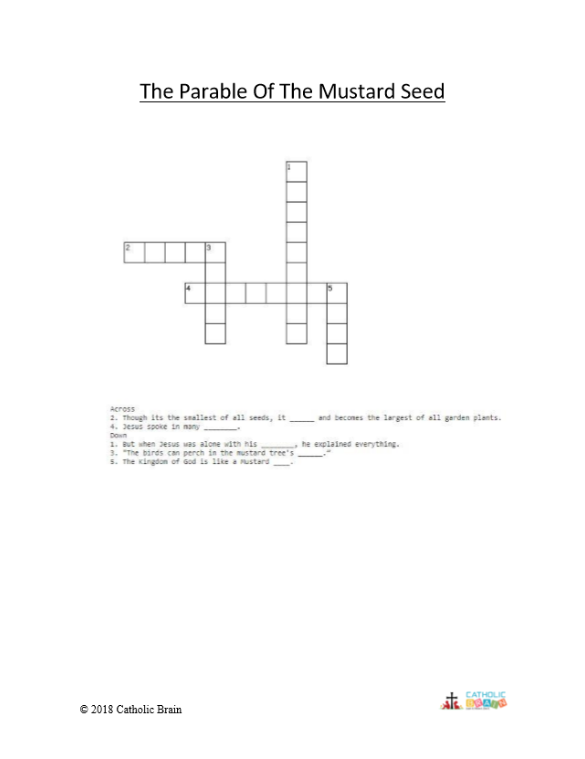The Parable of the Mustard Seed Crossword CatholicBrain com