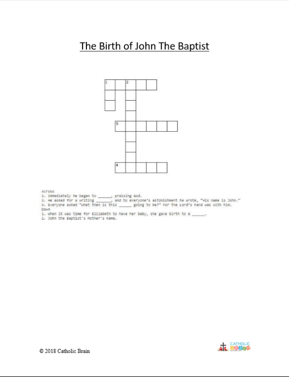 The Birth of John the Baptist - Crossword