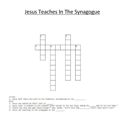 Jesus Teaches in the Synagogue - Crossword